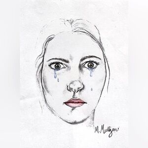 NEW Handmade Hand Crafted Original Drawing - Line Artwork Crying Female Tears